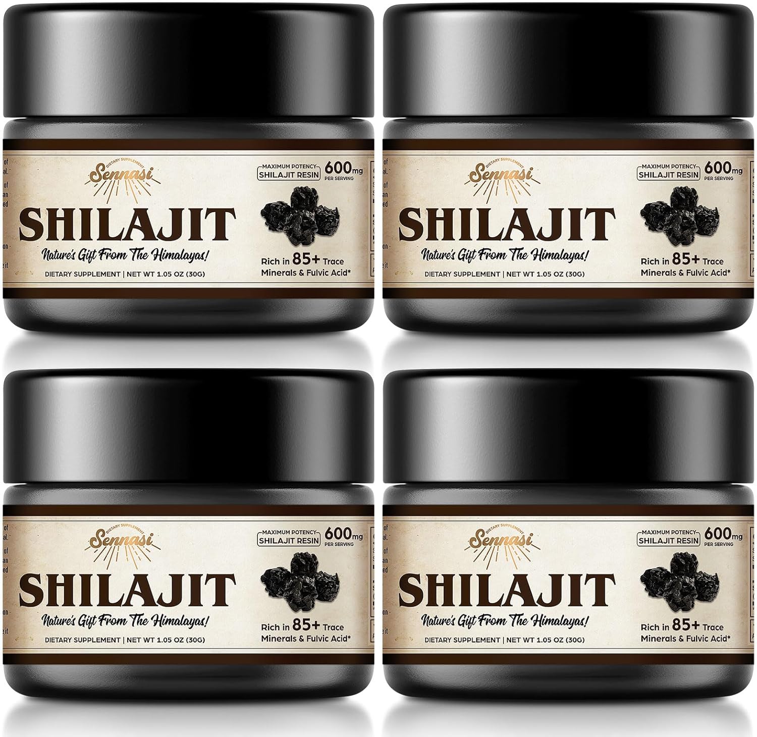 Shilajit Pure Himalayan Organic Shilajit Resin - 600mg Maximum Potency Natural Organic Shilajit Resin with 85+ Trace Minerals & Fulvic Acid for Energy, Immune Support, 30 Grams (4 Pack)