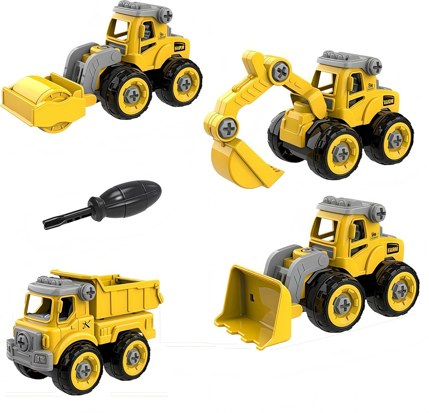 Kids Car Toys for Boys Girls Birthday, Take Apart Construction Truck Playset 4Packs (Construction)