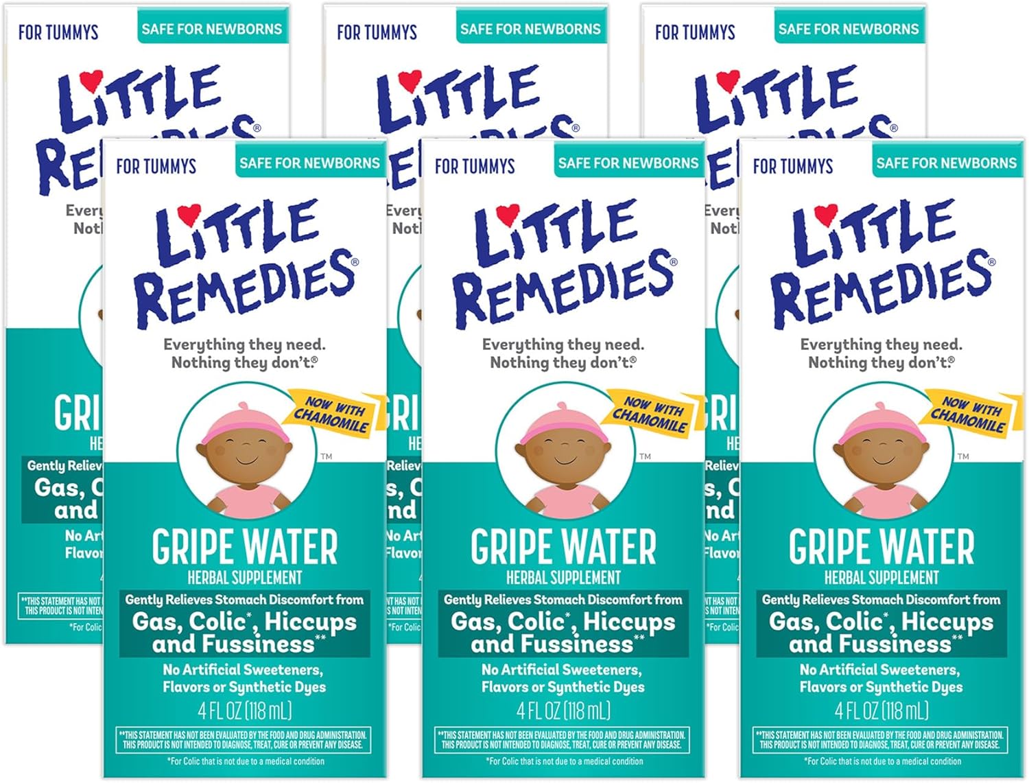 Little Remedies Gripe Water for Babies, Colic and Baby Gas Relief for Newborns, 4 Fl Oz, 6 Pack