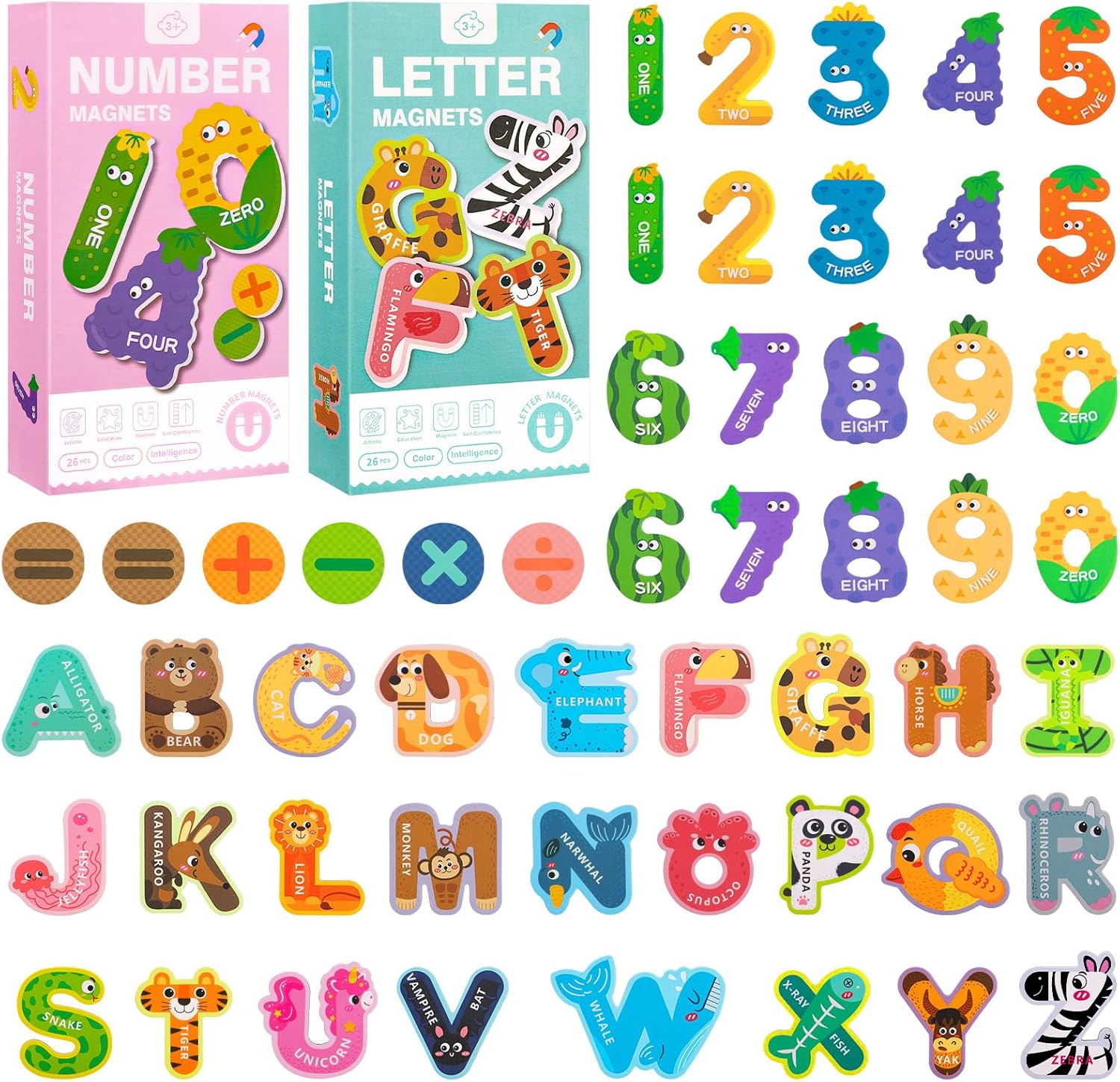 Magnetic Uppercase Letters and Numbers, Educational Learning Tool Fridge Magnets for Kids,Word Recognition 56 Pieces Magnets, Spelling Learning Games Toys for Baby Toddler Preschool
