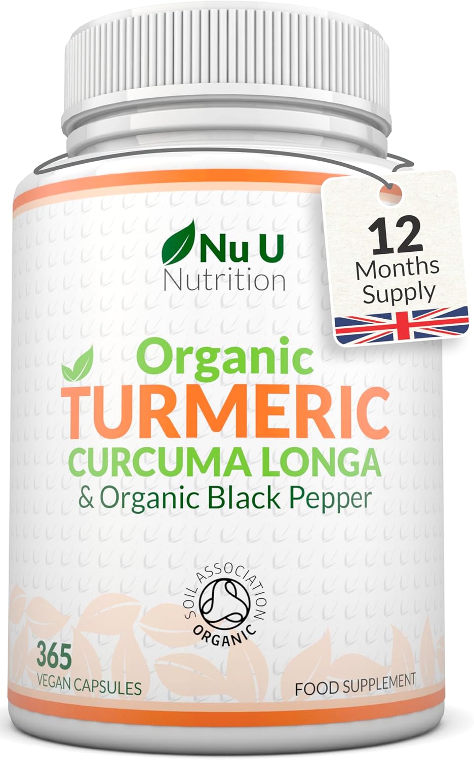 Organic Turmeric Curcumin and Black Pepper 600mg - 365 Vegan Capsules - 1 Year Supply - Soil Association Certified - High Strength Tumeric Supplement - Made in the UK - Nu U Nutrition