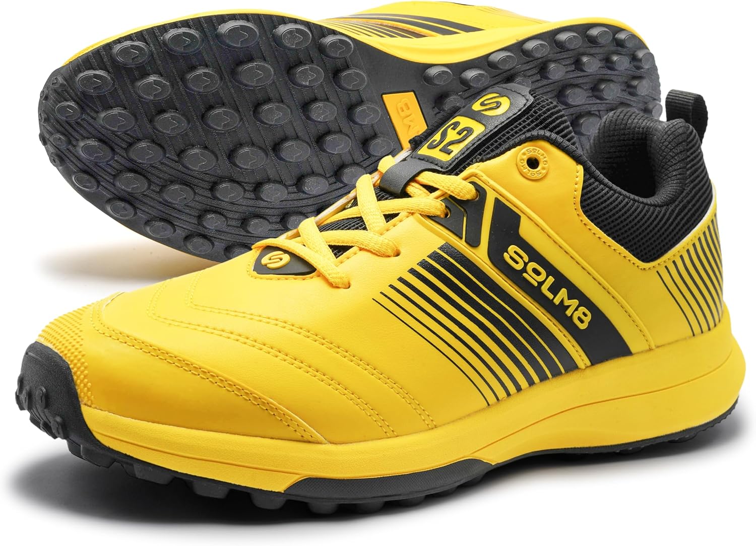 SOLM8 S2 Cricket Shoes Men Boys Junior Players - Advanced Grip Rubber Spikes for Turf/Grass, Ultralight Cushioning in Bright Colors (2025 Edition)