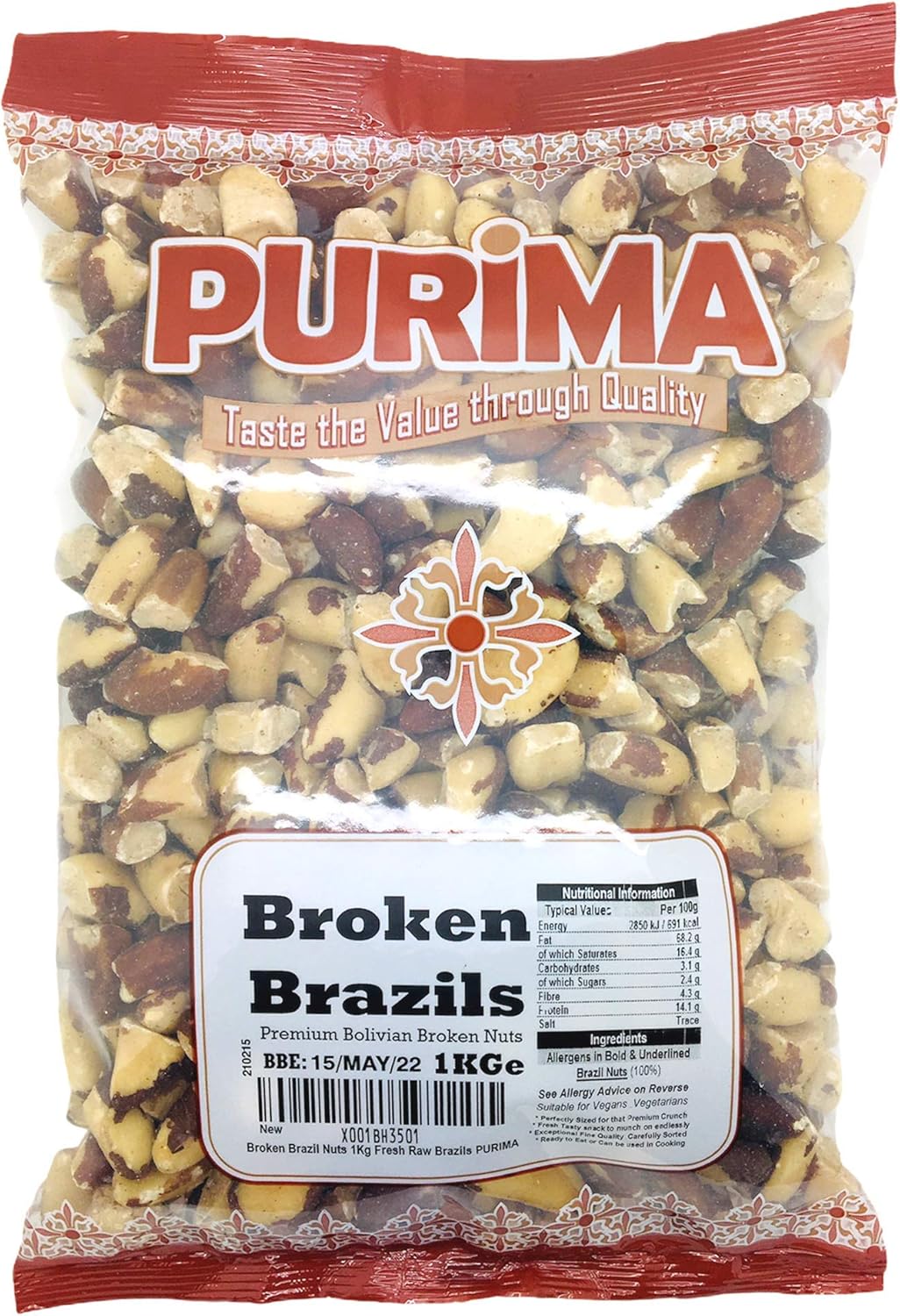 Broken Brazil Nuts 1kg - 100% Raw Broken Brazils 1 kg Large Bag Fresh Natural Brasil Pieces Premium Quality Edible Brazilian Brasilian Nut Snack Bulk Keto Paleo Protein Selenium Non GMO Vegan PURIMA
