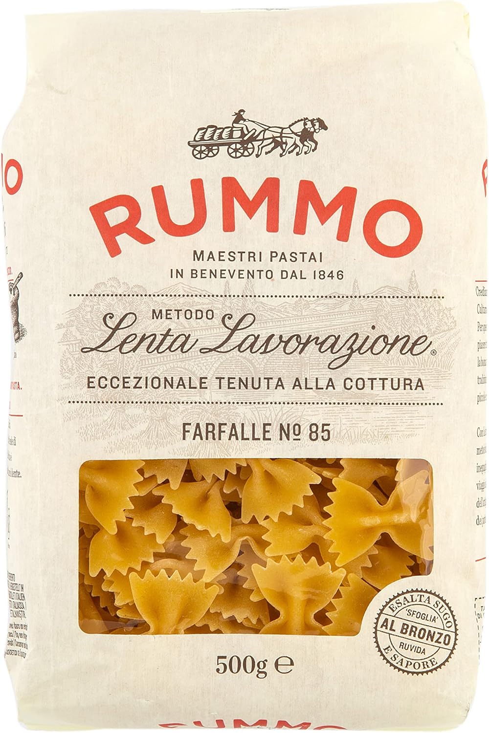 Rummo Farfalle Pasta No.85 - Elegant Italian Butterfly Pasta, Crafted for Light & Flavourful Dishes, 500 g (Pack of 1)
