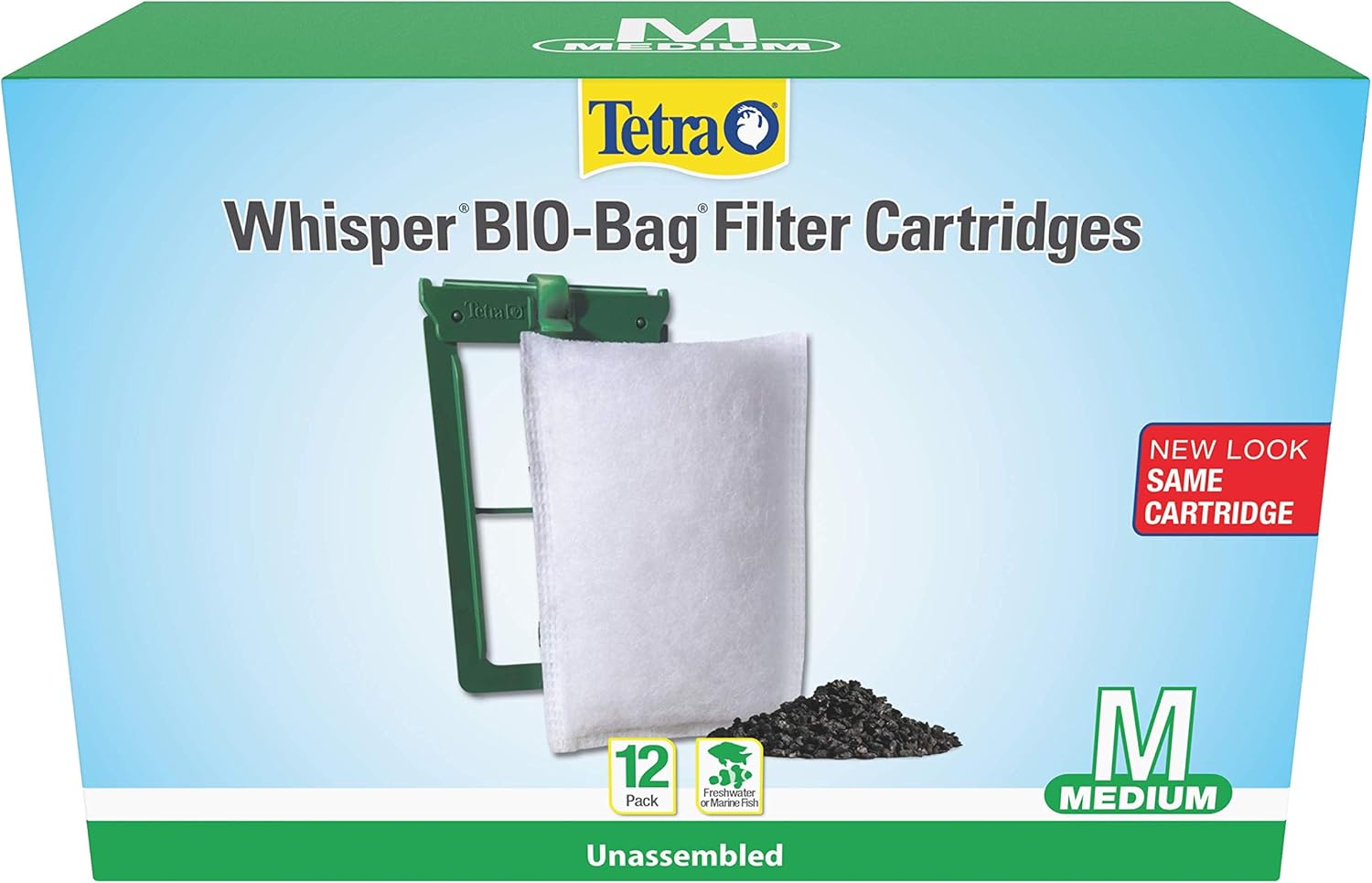 Tetra Whisper Bio-Bag Filter Cartridges for Aquariums, Medium Filter for Freshwater and Marine Fish, Removes Odors and Discoloration, Easy to Assemble, 12 Large Green Filters