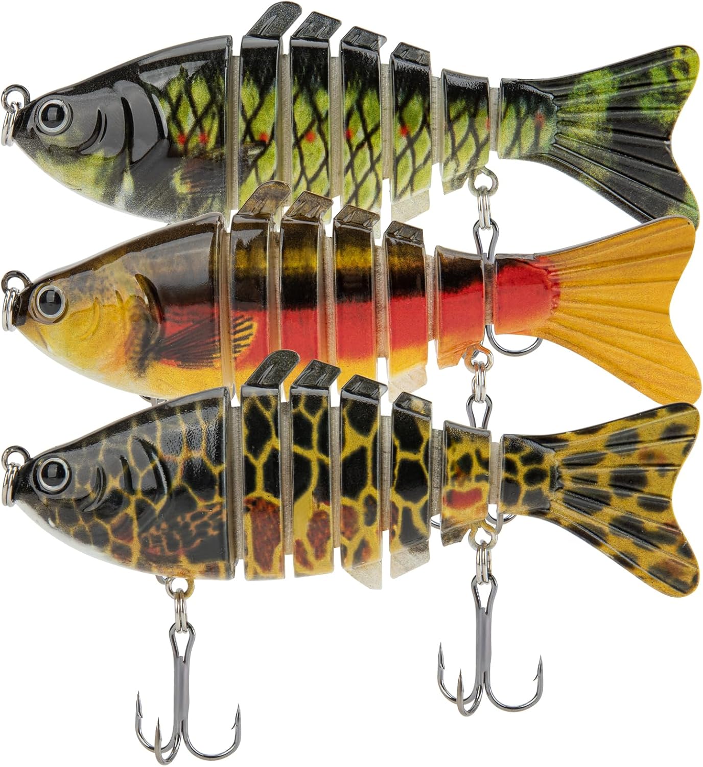 3PCS Premium Segmented Fishing Lures Set, Multi-Jointed Hard Baits with 3D Eyes & Realistic Swimming Action, Sharp Treble Hooks for Bass, Trout, Walleye, Freshwater & Saltwater Swimbait