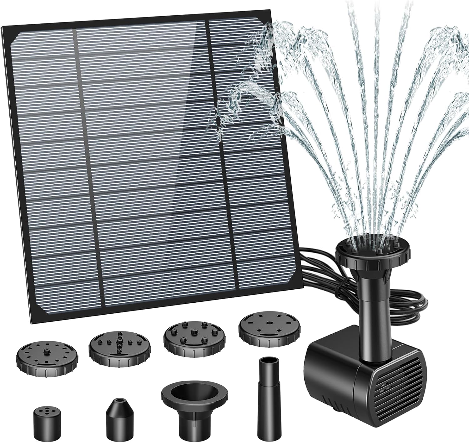 AISITIN 3W Solar Water Fountain for Bird Bath, Solar Fountain Pump Kit with 6 Different Nozzles and 9.8ft Cable, Solar Pond Pump for Garden, Patio, Fish Tank, Pond and Outdoor