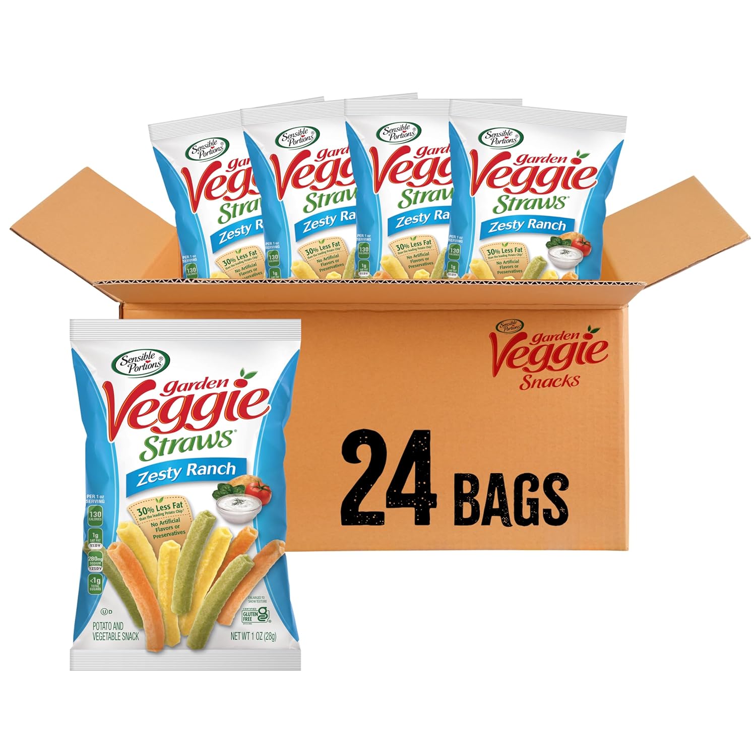 Sensible Portions Garden Veggie Snacks - Ranch Veggie Straws, Snack Size, 1 Oz (Pack of 24)