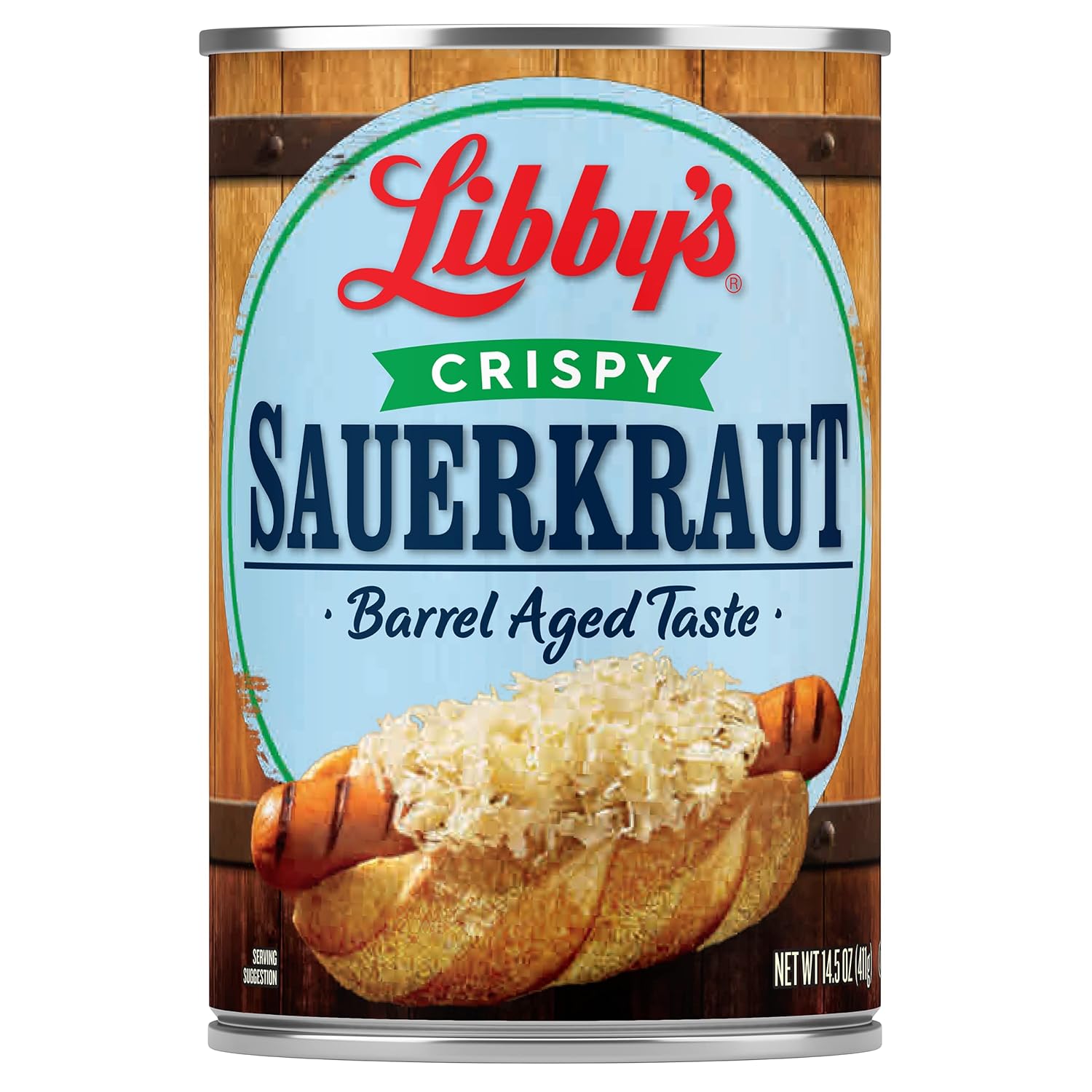 Libby's Crispy Sauerkraut | Classic Barrel Aged Tangy-Sour Taste | Crunchy Translucent Golden Shredded Cabbage | Grown & Made in the USA | Kraut | 14.5 oz (Pack of 12)