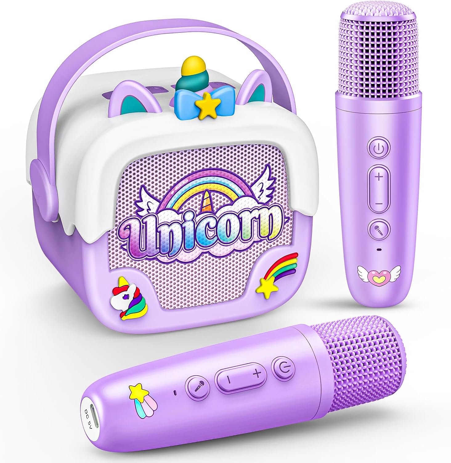 Mini Karaoke Microphones for Kids Girls: Unicorn Portable Bluetooth Speakers with 2 Wireless Mic Toys for Girls Age 4-6 7 8 9 Years Old Girl Birthday Gifts for 5 6 7 8 9 10 11 Years Teens Purple