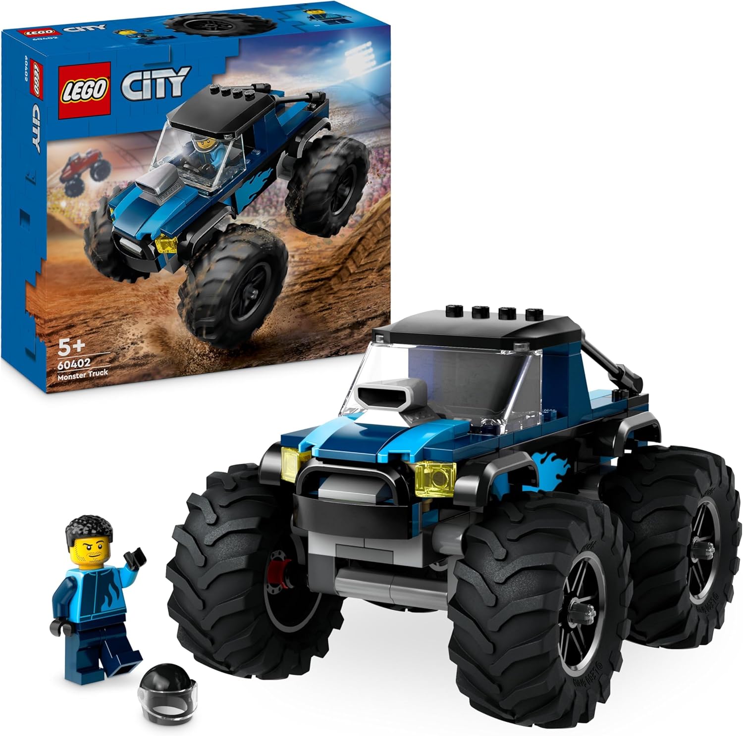 LEGO City Blue Monster Truck Toy for 5 Plus Year Old Boys & Girls, Vehicle Set with a Driver Minifigure, Creative Race Car Toys for Kids, Birthday Gift Idea 60402