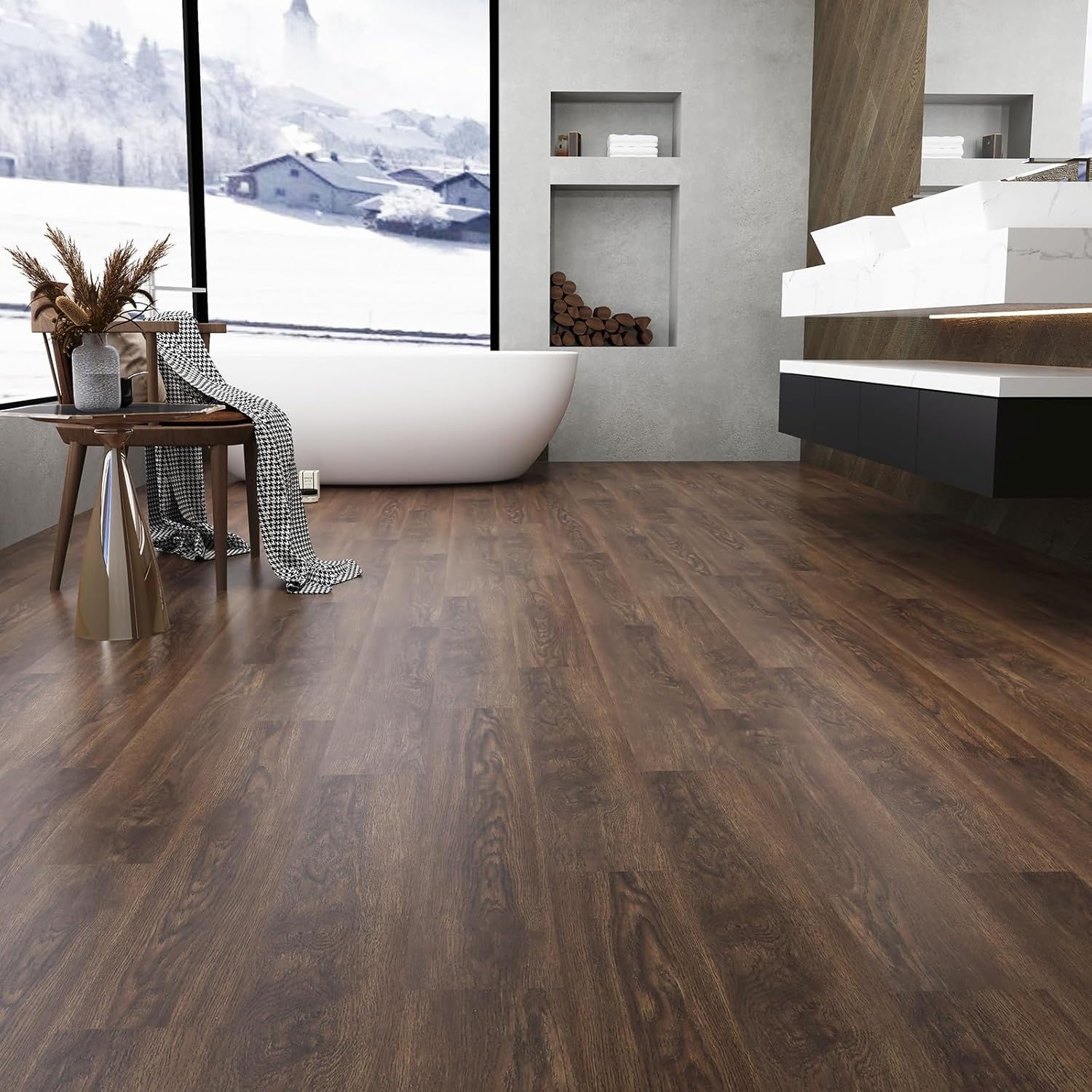 Vinyl Flooring - Lino Flooring with IPA Wood Effect,Self Adhesive Floor Tiles,Self Adhesive Floor,2.0mm 18pcs Waterproof for Kitchen Living Room Bathroom (27Sq.Ft,IPA)