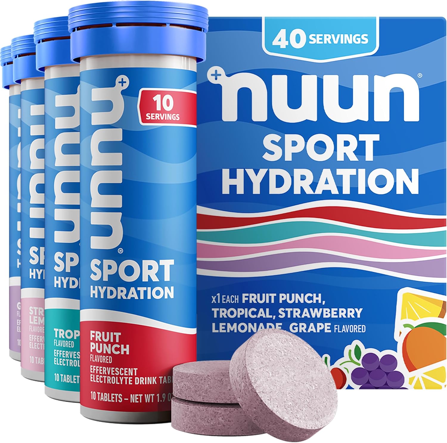 Nuun Sport: Electrolyte Drink Tablets, Juice Box Mixed Box, 4 Tubes (40 Servings), 10 Count (Pack of 4)