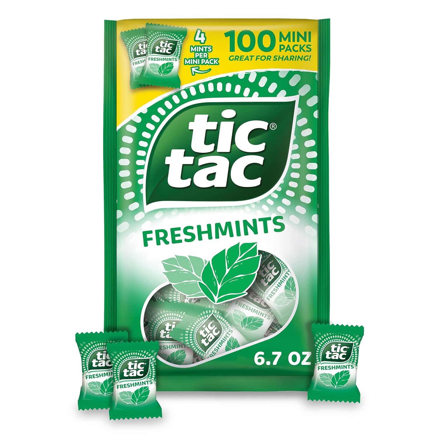 Tic Tac Freshmints, Bulk Bag with 100 Mini Packs (4 Mints each), Share-Size, On-the-Go Mints, 6.7 oz