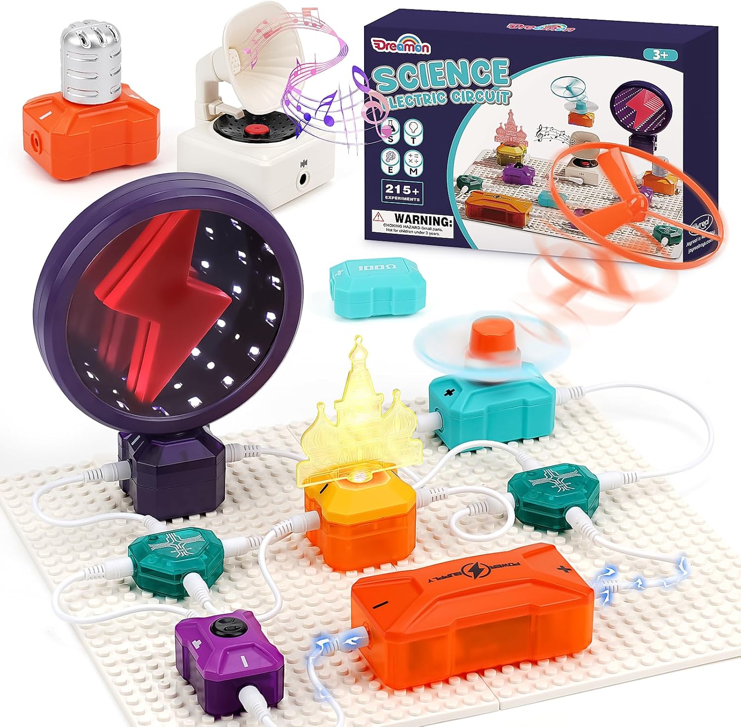 Dreamon Electric Circuit Kits for Kids 37PCS - 215+ STEM Science Experiments with LED Fan, UFO Launcher, Microphone & Light Tower, Educational STEM Toys for Children Ages 6 7 8 9 10