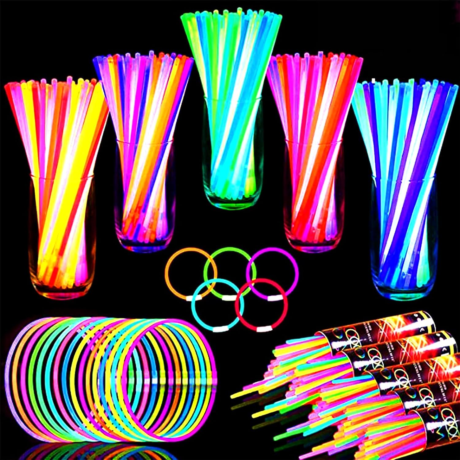 TURNMEON 500 Pack Ultra Bright Glow Sticks Bulk Party Pack Glow In The Dark Party Supplies Glow Sticks Necklaces Bracelets with Connectors 8" Glow stick Light Up Toy Birthday Wedding Pool Halloween