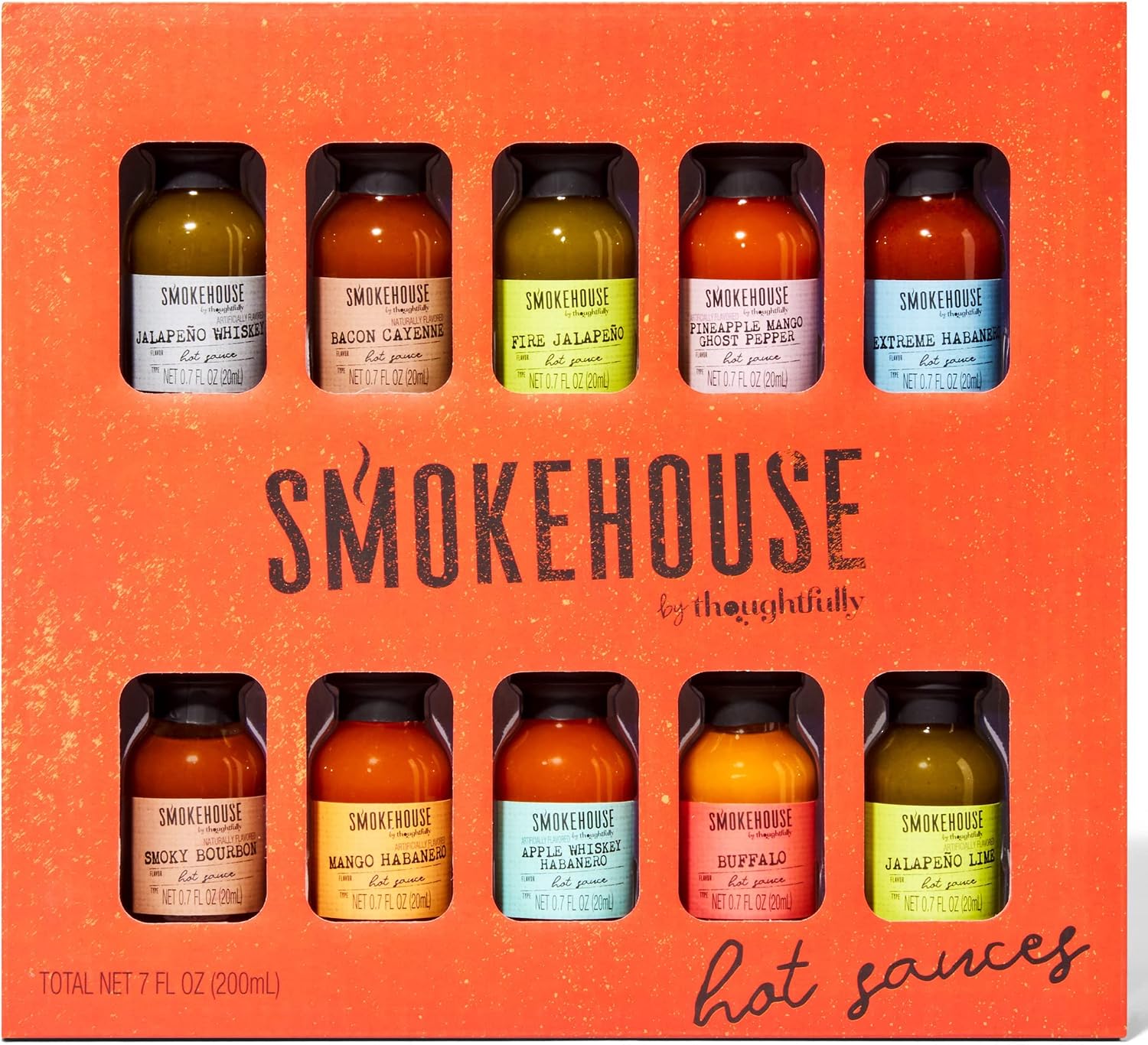 Smokehouse by Thoughtfully, Gourmet Hot Sauce Gift Set, Hot Sauce Variety Pack, Husband Dad Men Birthday Gift Basket for Him, Set of 10