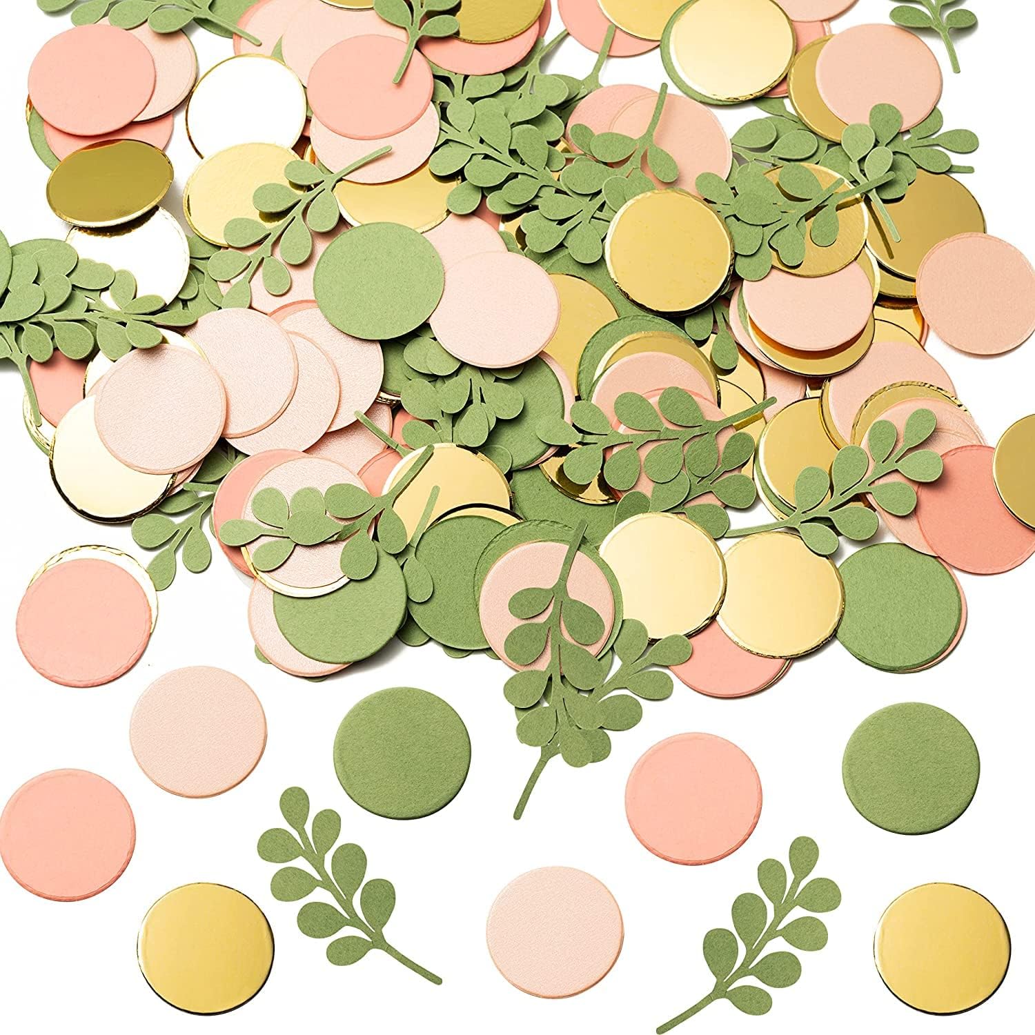 BeYumi 300Pcs Sage Olive Green Peach Blush Round Scatter Confetti Dots Greenery Eucalyptus Paper Confetti Table Decoration Bridal Wedding Confetti Baby Shower Birthday Summer Holiday Party Supplies