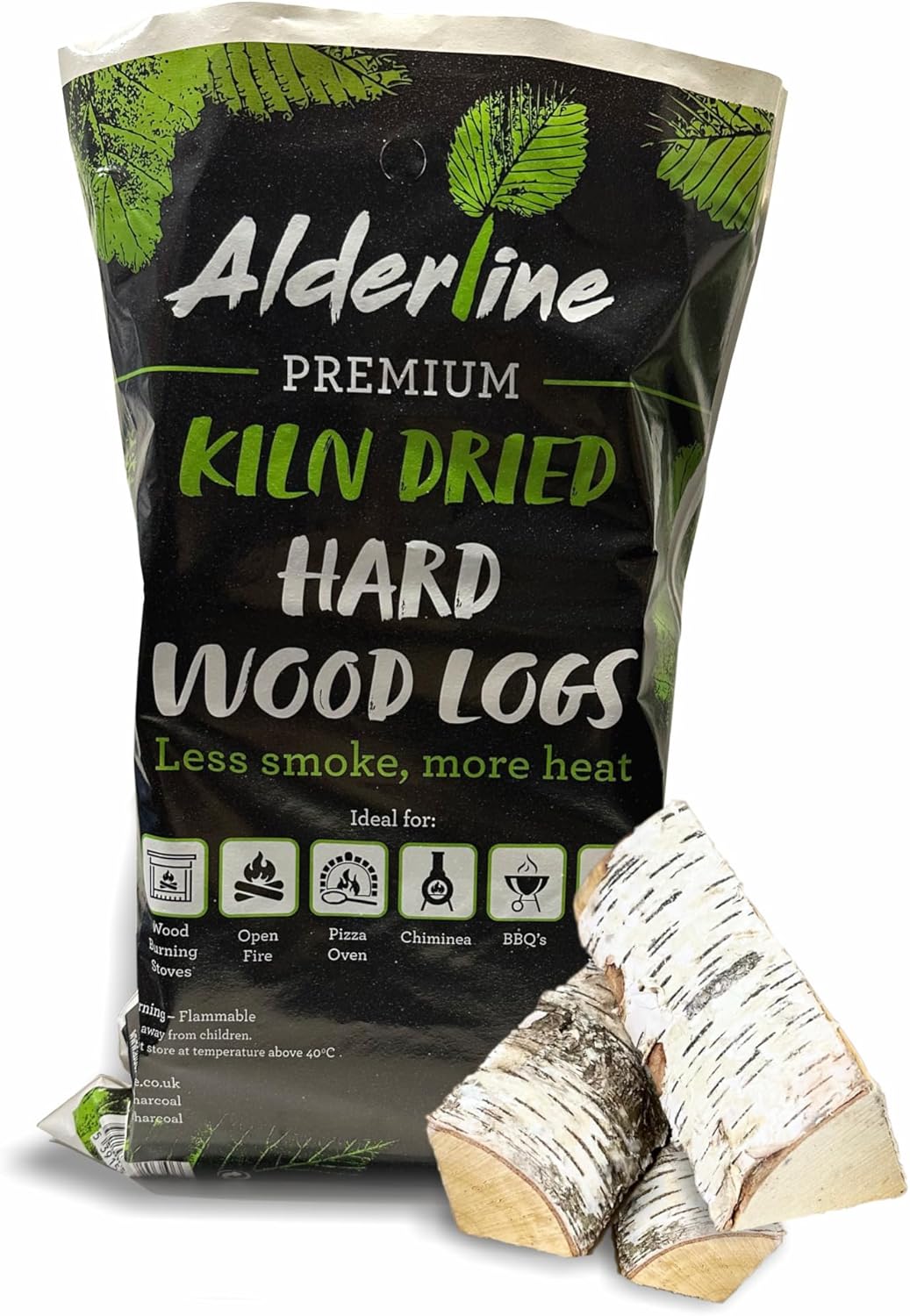 Alderline Kiln-Dried Birch Hardwood Logs 25 L - Ready to Burn firewood - Smokeless 25 cm fire logs for wood burner, Stoves, Fire Pits, and More! - 1-Pack