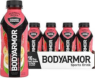 BODYARMOR Sports Drink Sports Beverage, Strawberry Banana, Coconut Water Hydration, Natural Flavors With Vitamins, Potassium-Packed Electrolytes, Perfect For Athletes, 16 Fl Oz (Pack of 12)