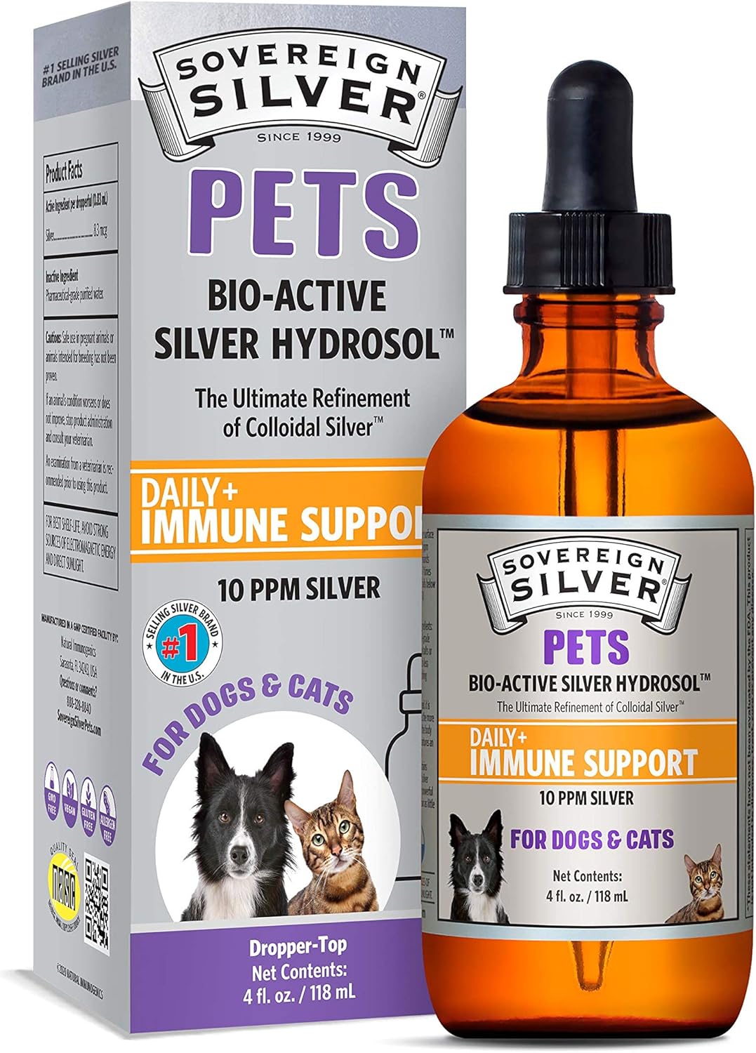 Sovereign Silver Bio-Active Silver Hydrosol for Pets Immune Support, 4 oz.
