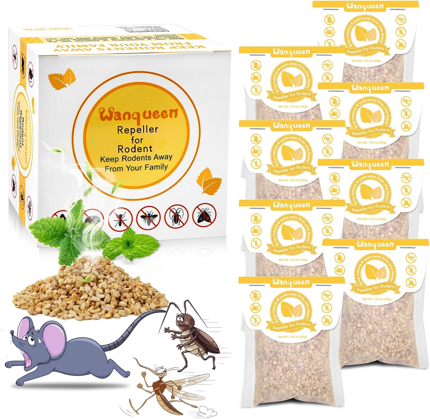 10 Pack Rodent Mouse Repellent Pouches Peppermint Oil to Repel Mice and Rats, Mouse Mice Repeller Pest Repellent Pouches for House Mouse Deterrent Indoor