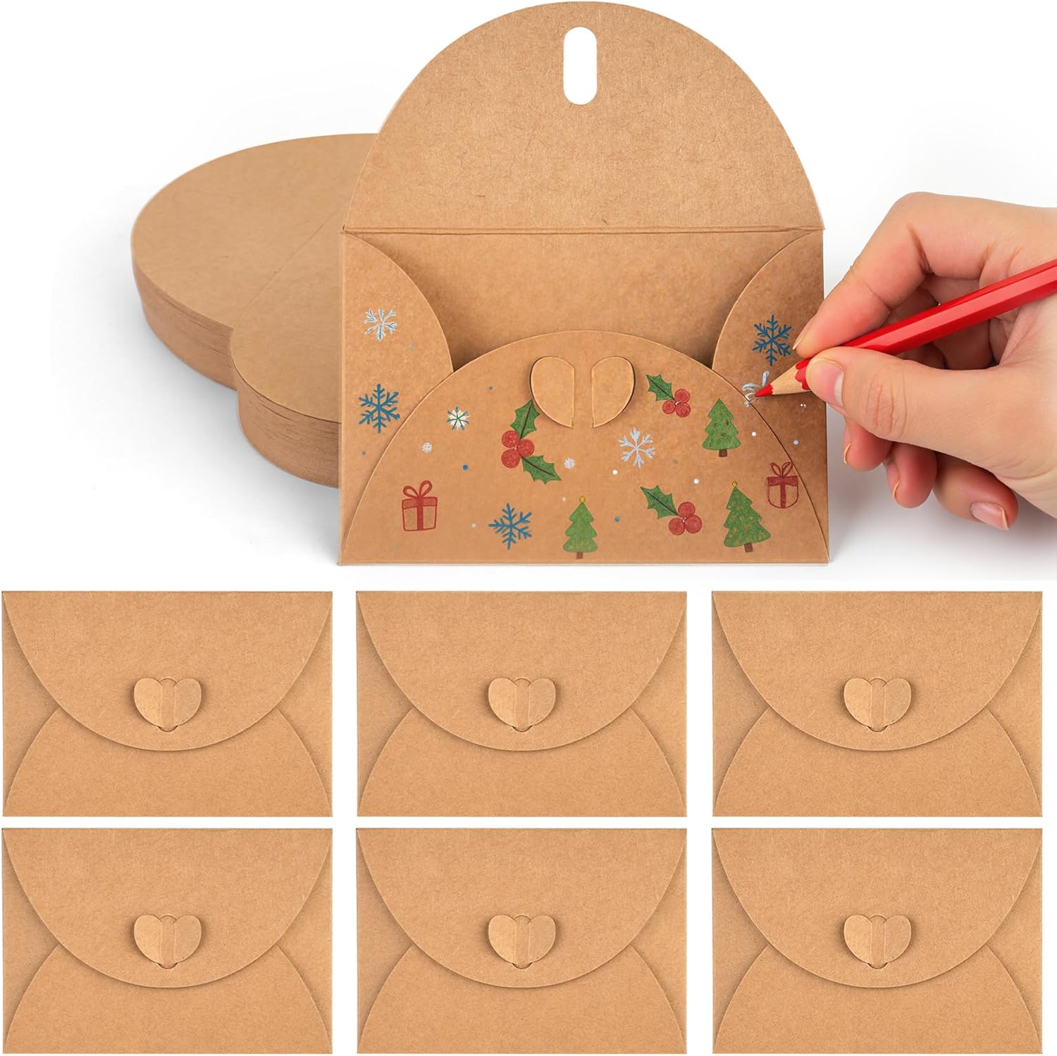 VGOODALL 100PCS Mini Gift Card Envelopes, Small Kraft Paper Envelopes with Heart Clasp for Christmas Cards, Thank You Notes, Weddings, Birthdays and DIY Crafts