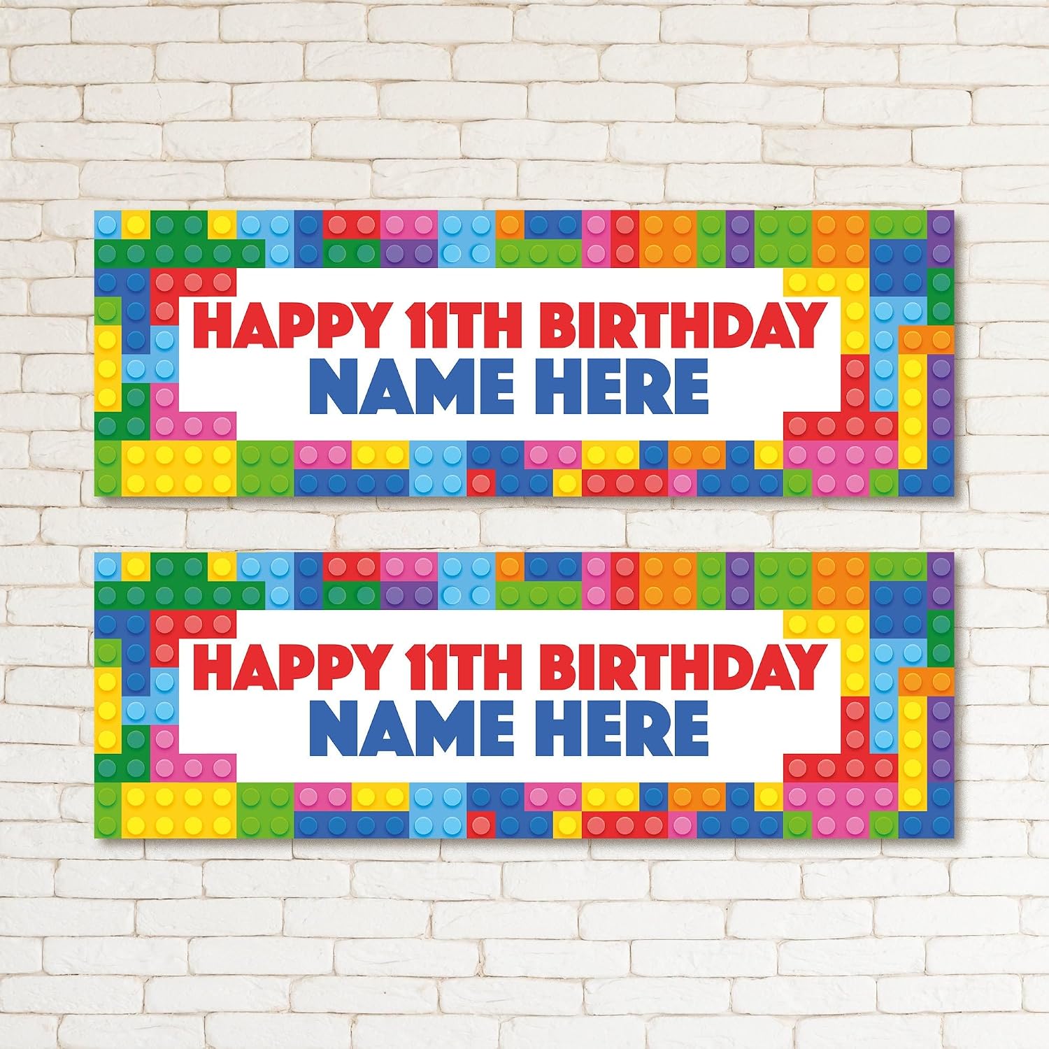 Set of two Personalised Building Blocks Kids Birthday Banner Children Party Supplies Event Wall Decor Occasion - Any NAME or any AGE