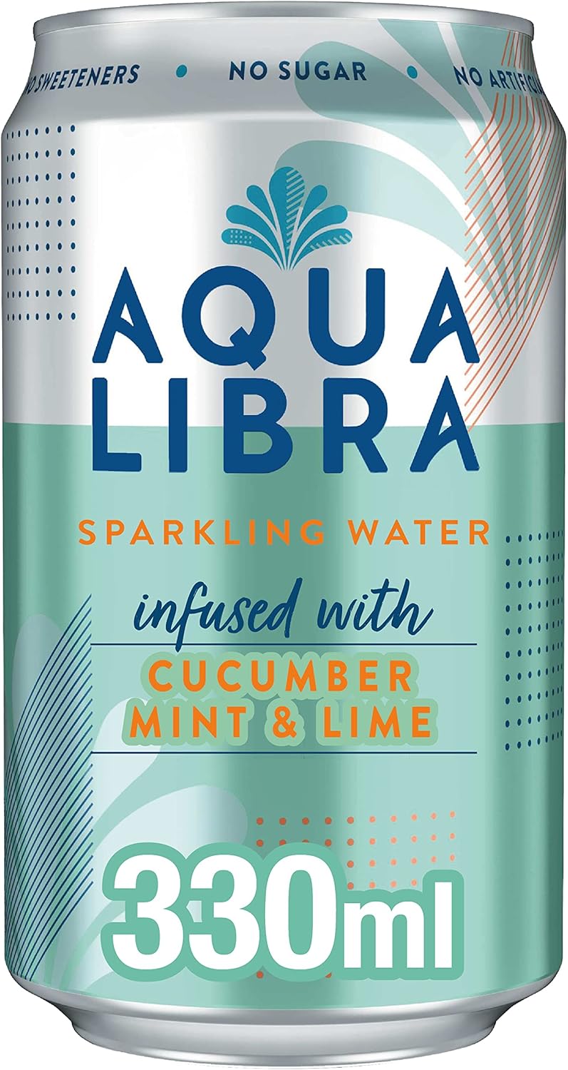 Aqua Libra Sparkling Water, Sugar Free Fruit Water, No Sugar, No Calories, Cucumber, Mint & Lime, 330 ml