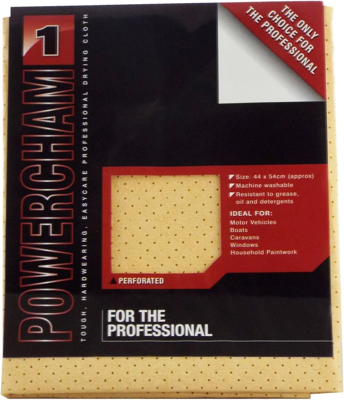 Powercham Synthetic Chamois Tough/Hardwearing/Easycare Professional Drying Cloth 1 Cloth in Pack Size: 44 x 54cm (Approx) Machine Washable Ideal for Windows/Boats/Household Paintwork/Motor Vehicles