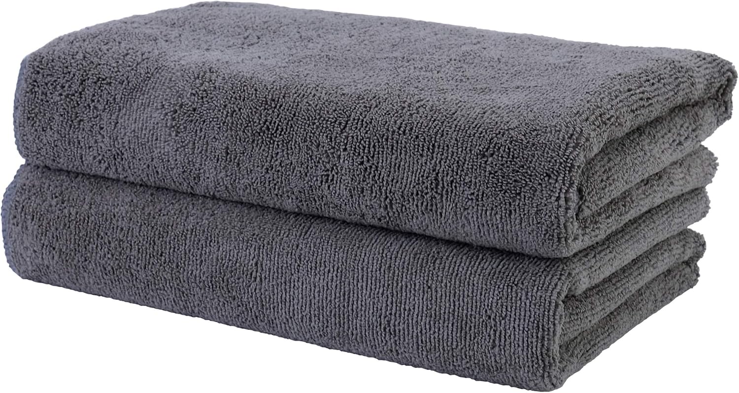 POLYTE Professional Quick Dry Lint Free Microfibre Hair Drying Salon Towel, 2 Pack (50x101 cm, Dark Grey)