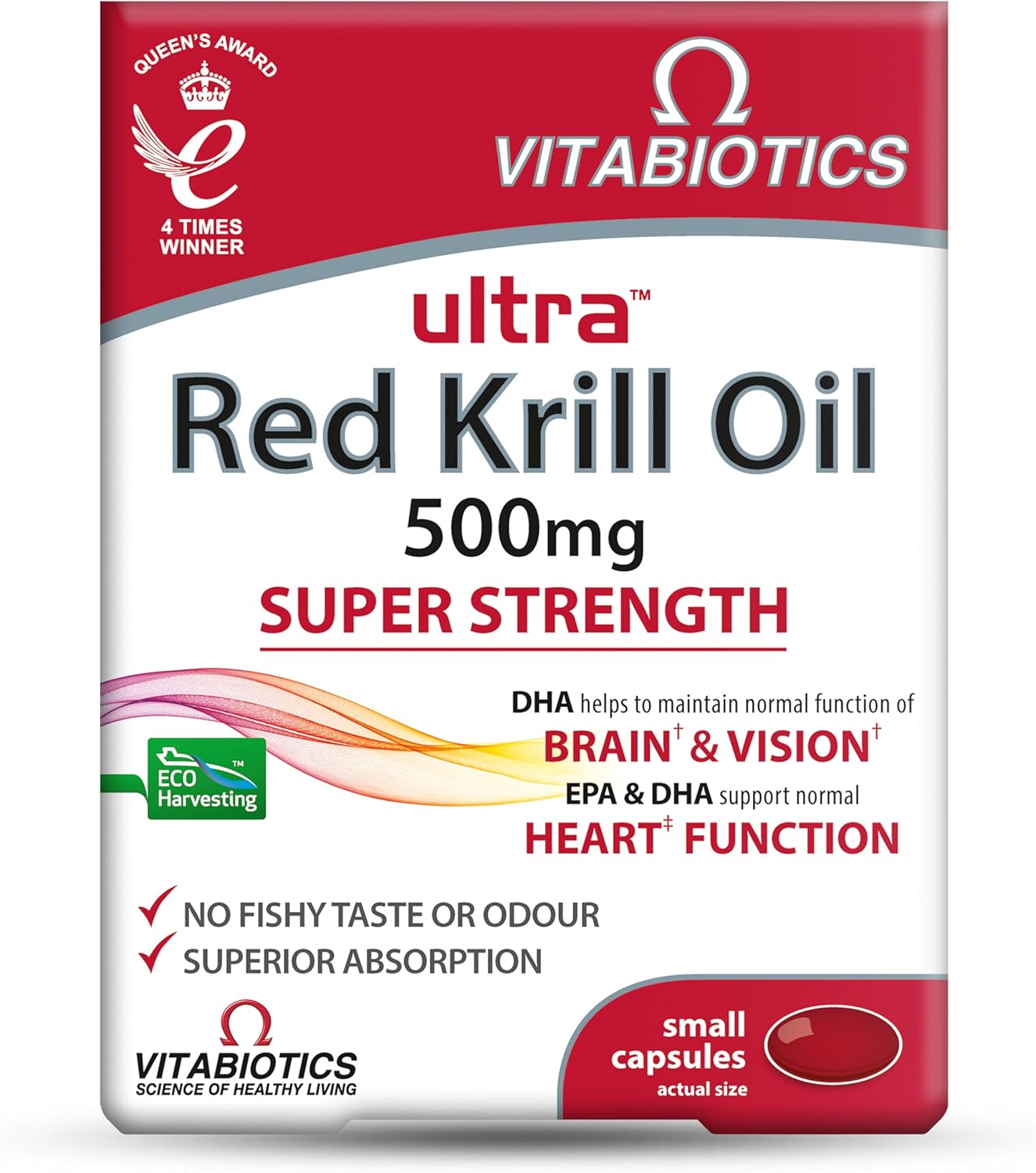 Vitabiotics Ultra Red Krill Oil Nutritional Supplement Capsule with Omega 3-9 Fatty Acids DHA EPA Astaxanthin for Heart Brain And Eye Vision Support from Antarctic Marine Phospholipids
