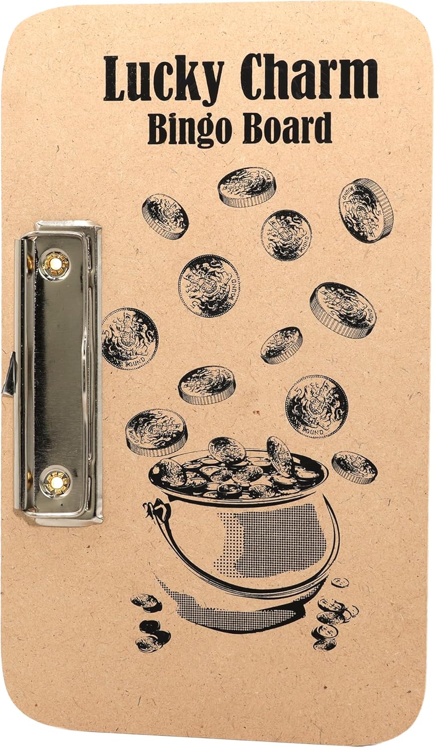 Lucky Bingo Board With Clasp Clip Left Hand Clip 24cm x 14cm - Bingo Games, Bingo Tickets, Traditional Family Game, Educational