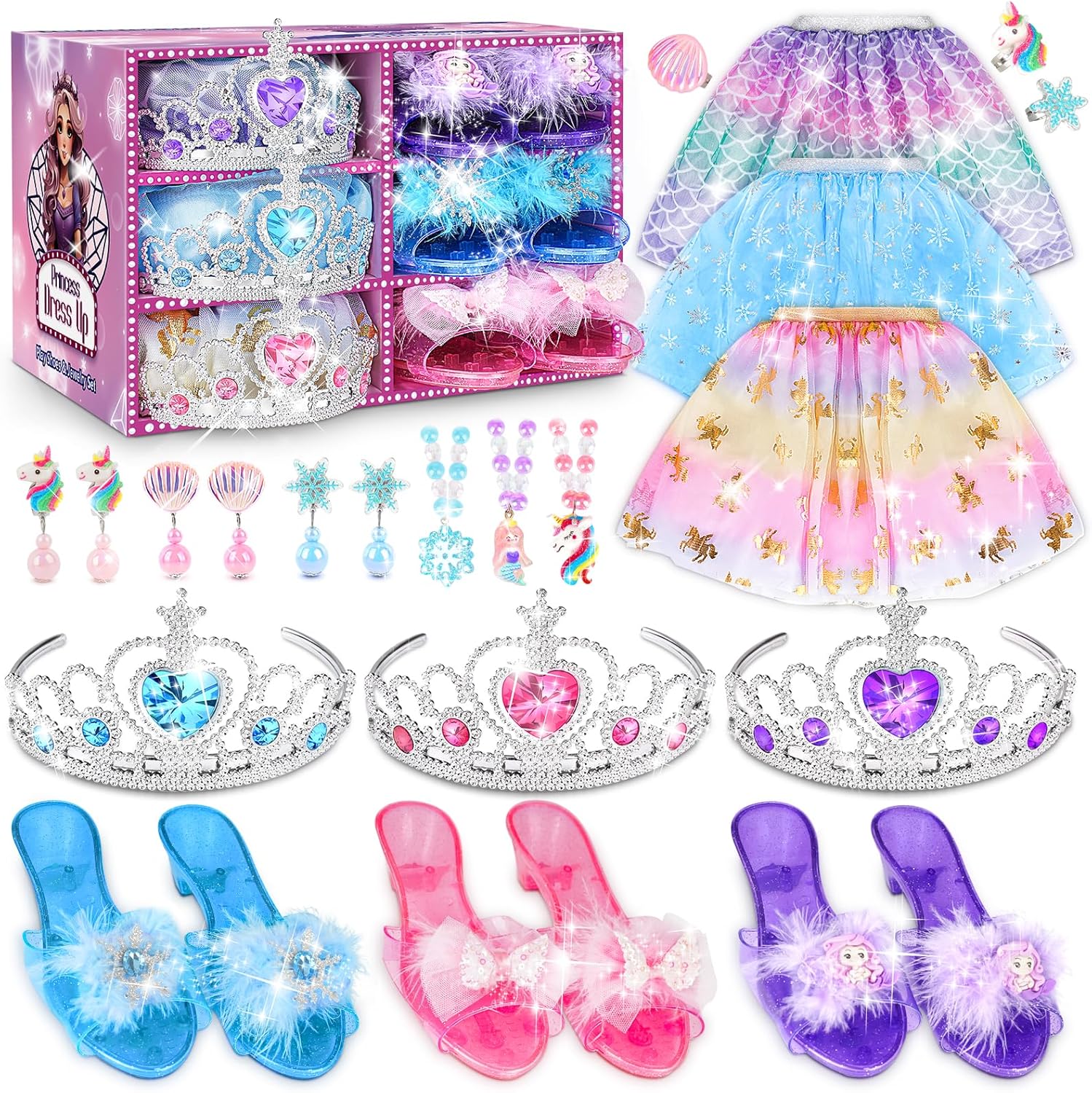 INSPIMYST Princess Dress Up Shoes, Princess Costume for Girls Toys Pretend Jewelry Accessories for 3 4 5 6 Aged Girls Birthday Halloween Gifts