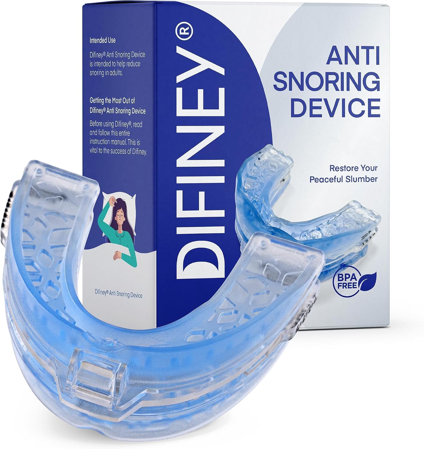 Difiney Anti Snoring Device: FDA-Cleared Anti Snoring Mouthpiece – Adjustable Snore Stopper Mouth Guard for Men & Women to Sleep Better – Reusable Nighttime Use with Storage Case
