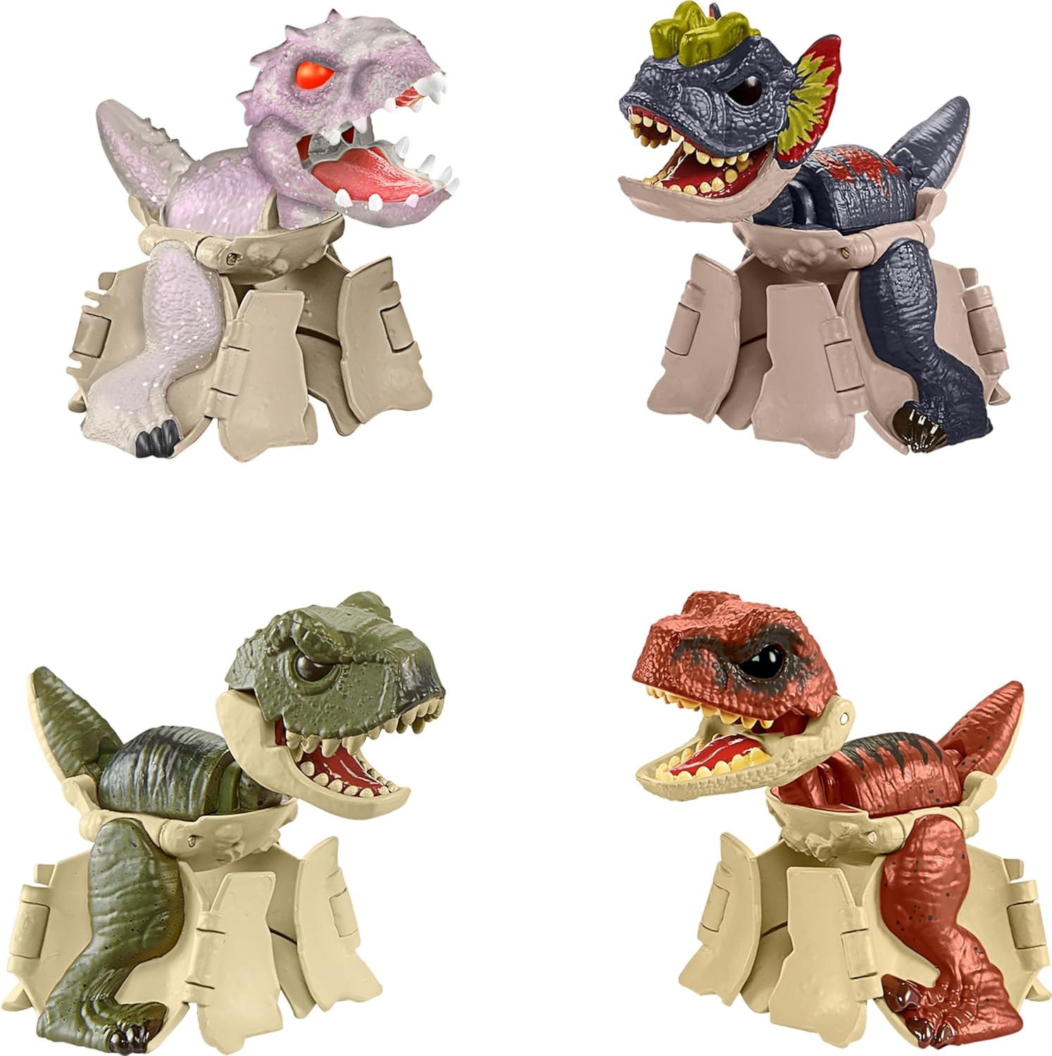 Mattel Jurassic World Hidden Hatchers Figure 4-Pack, Survival Instinct Set with 2-in-1 Transforming Toy, 8-Step Egg to Dinosaur