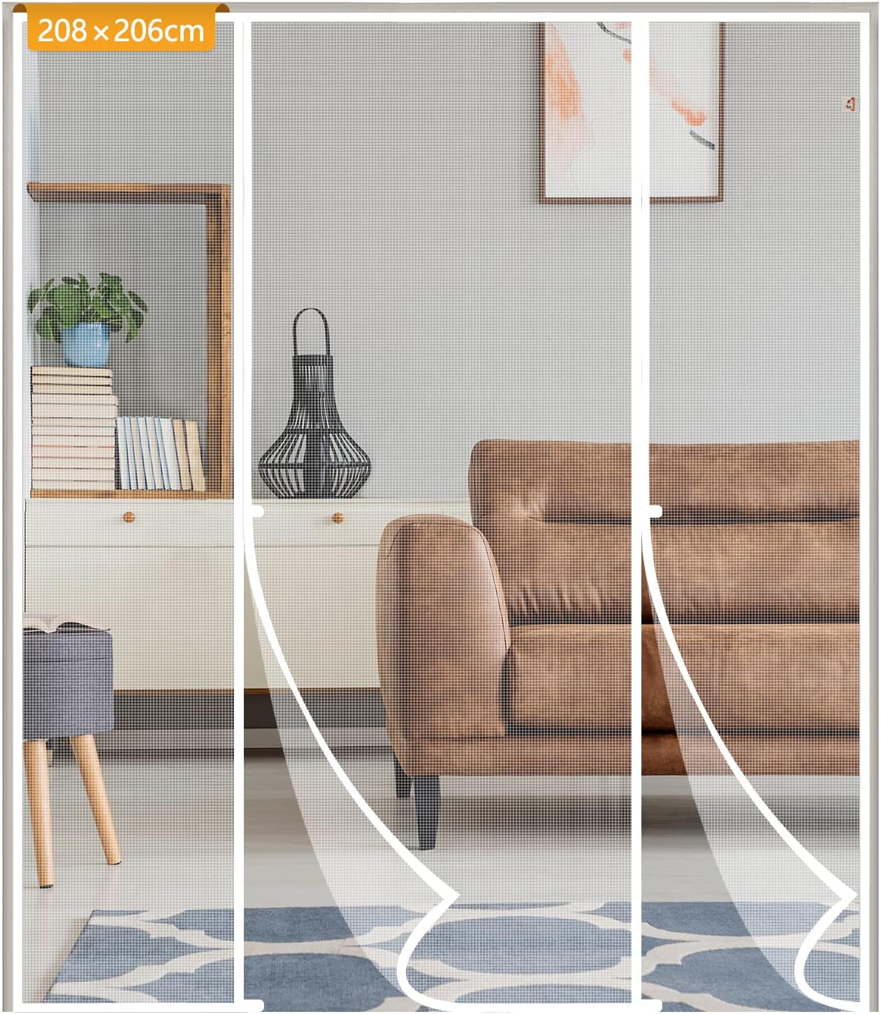 Yotache Fly Screen Door 208 x 206 cm, Reinforced Polyester Double Door Insect Fly Mesh for Sliding Door Patio Door Keep Fly Bug Out, White