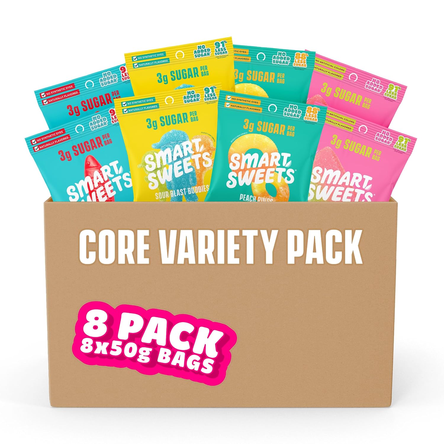 SmartSweets Variety Pack, Low Sugar Gummy Candy, 1.8oz Bags, 8 Pack