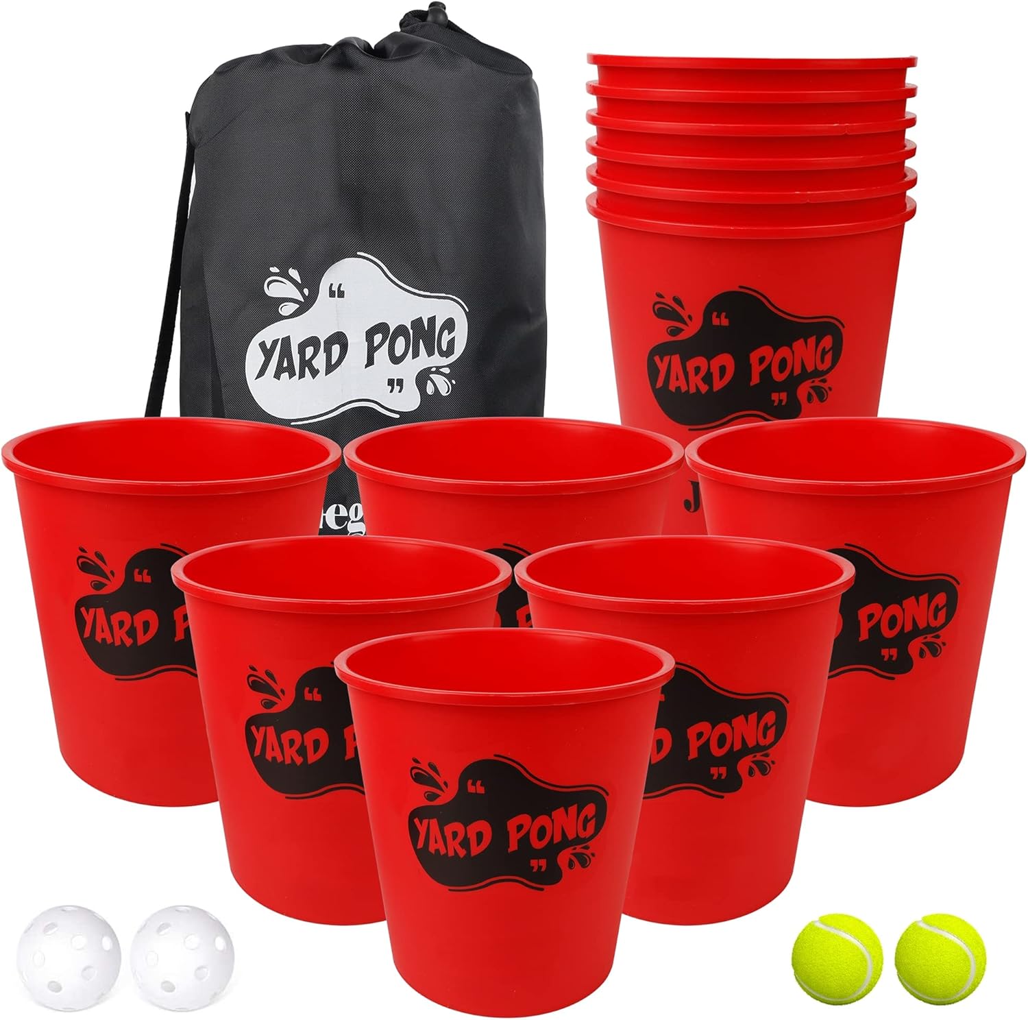 Juegoal Yard Pong, Outdoor Giant Yard Games Set for Adults and Kids, with 12 Buckets and 4 Balls, Toss Game Throwing Outside Family Game for Beach, Camping, Lawn and Backyard