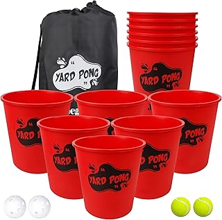 Juegoal Yard Pong, Outdoor Giant Yard Games Set for Adults and Kids, with 12 Buckets and 4 Balls, Toss Game Throwing Outside Family Game for Beach, Camping, Lawn and Backyard
