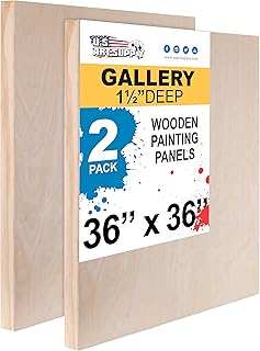 U.S. Art Supply 36" x 36" Birch Wood Paint Pouring Panel Boards, Gallery 1-1/2" Deep Cradle (Pack of 2) - Artist Depth Wooden Wall Canvases - Painting Mixed-Media Craft, Acrylic, Oil, Encaustic