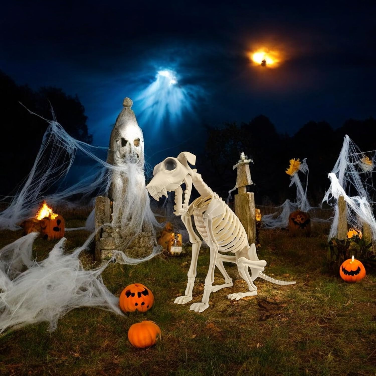 FabFinds Novelty Halloween Spooky Standing Animal Skeleton Decoration Large (L34cmXW14cm) (Natural Dog)