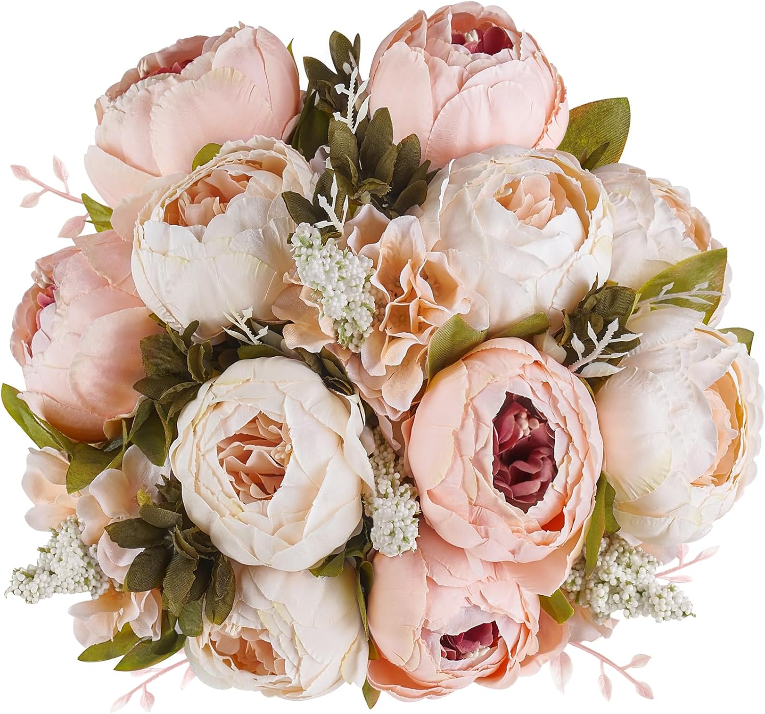 Mkono Peonies Artificial Flowers, 2 Packs 13 Stems Faux Peony Flowers Real Touch Fake Silk Bouquet for Arrangements Dining Table Centerpieces for Kitchen Bridal Wedding Party (2, Light Pink)