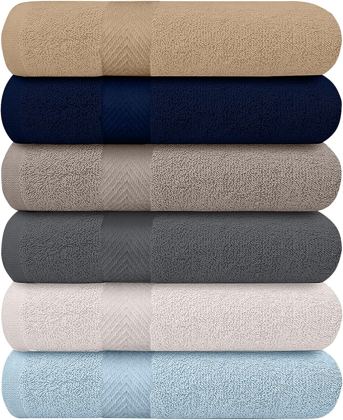 6-Pack Bath Towels - Lightweight - Extra Absorbent - 100% Cotton - Shower towels (Multi, 27 inchesx54 inches)