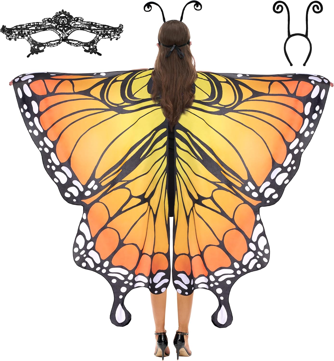 Spooktacular Creations Adult Butterfly Wing Adult with Lace Mask and Black Headband for Adult Women Halloween Costume