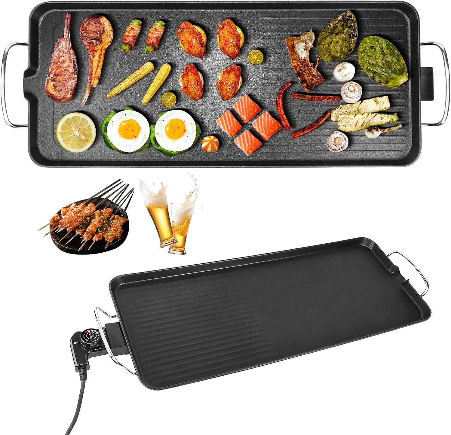 Electric Teppanyaki Grill Griddle1500W, Large XL 68cm Non-Stick Surface, Teppanyaki Grill & Hot Plate for Home Camping, Smokeless, Easy Clean, Quick Heat, 220V,Oil Drip Tray(4-6 Persons)