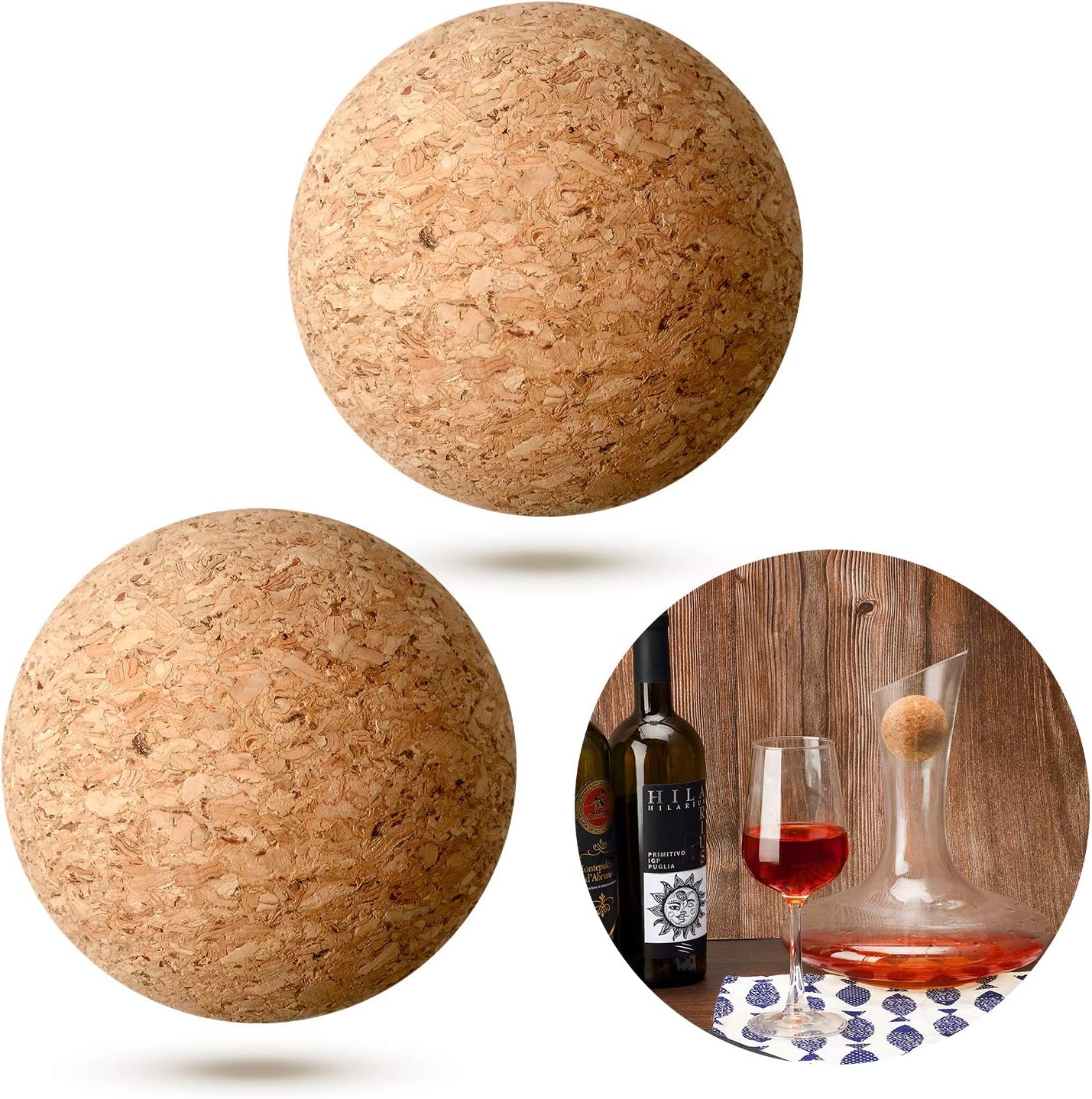 Shappy 2 Pieces Cork Ball Wooden Cork Ball Stopper for Wine Glass Decanter Stopper Replacement Wine Carafe Decanter Bottle Replacement for Christmas Holiday Party Supply (2.1 Inch/ 5.5 cm)