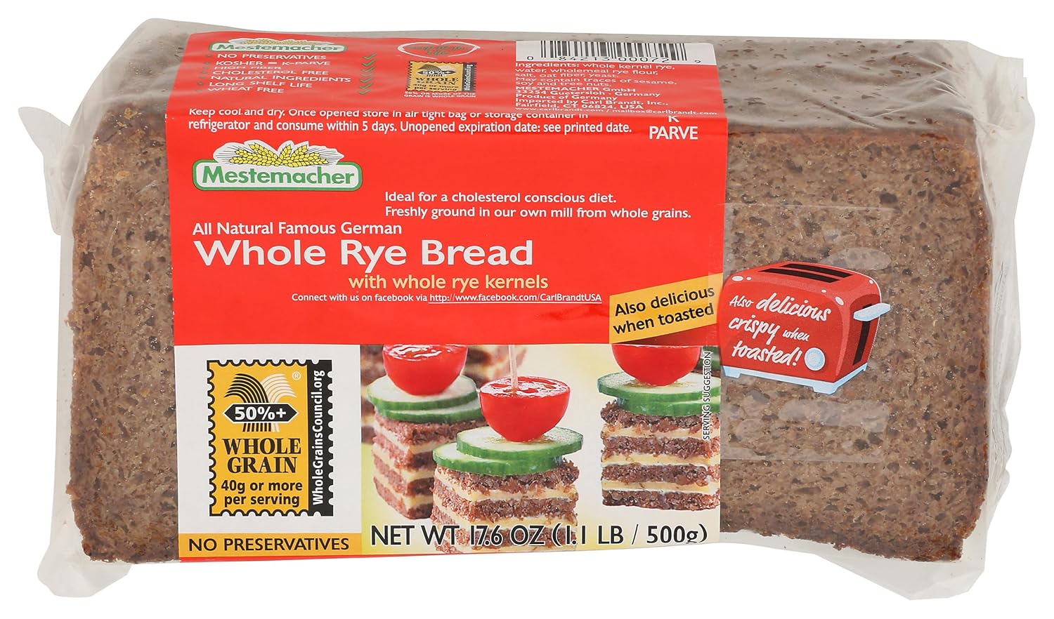 Mestemacher, Bread Whole Rye, 17.6 Ounce