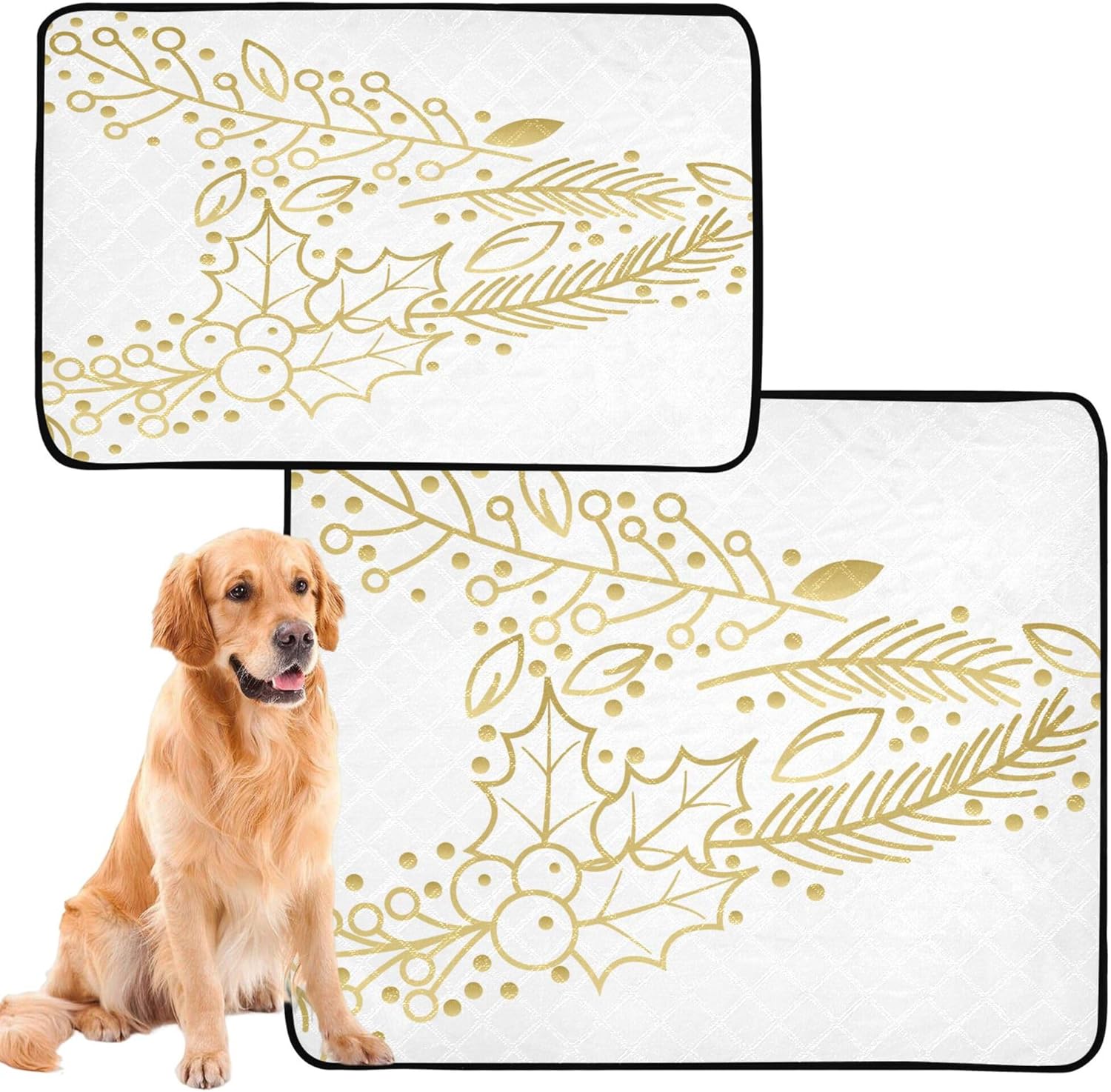 3 Pack Big Dog Pee Mat Dog Pee Pads Extra Large Washable Dog Anti Slip for Car and Airplane 20x24in Faux Gold Floral Alpha-01