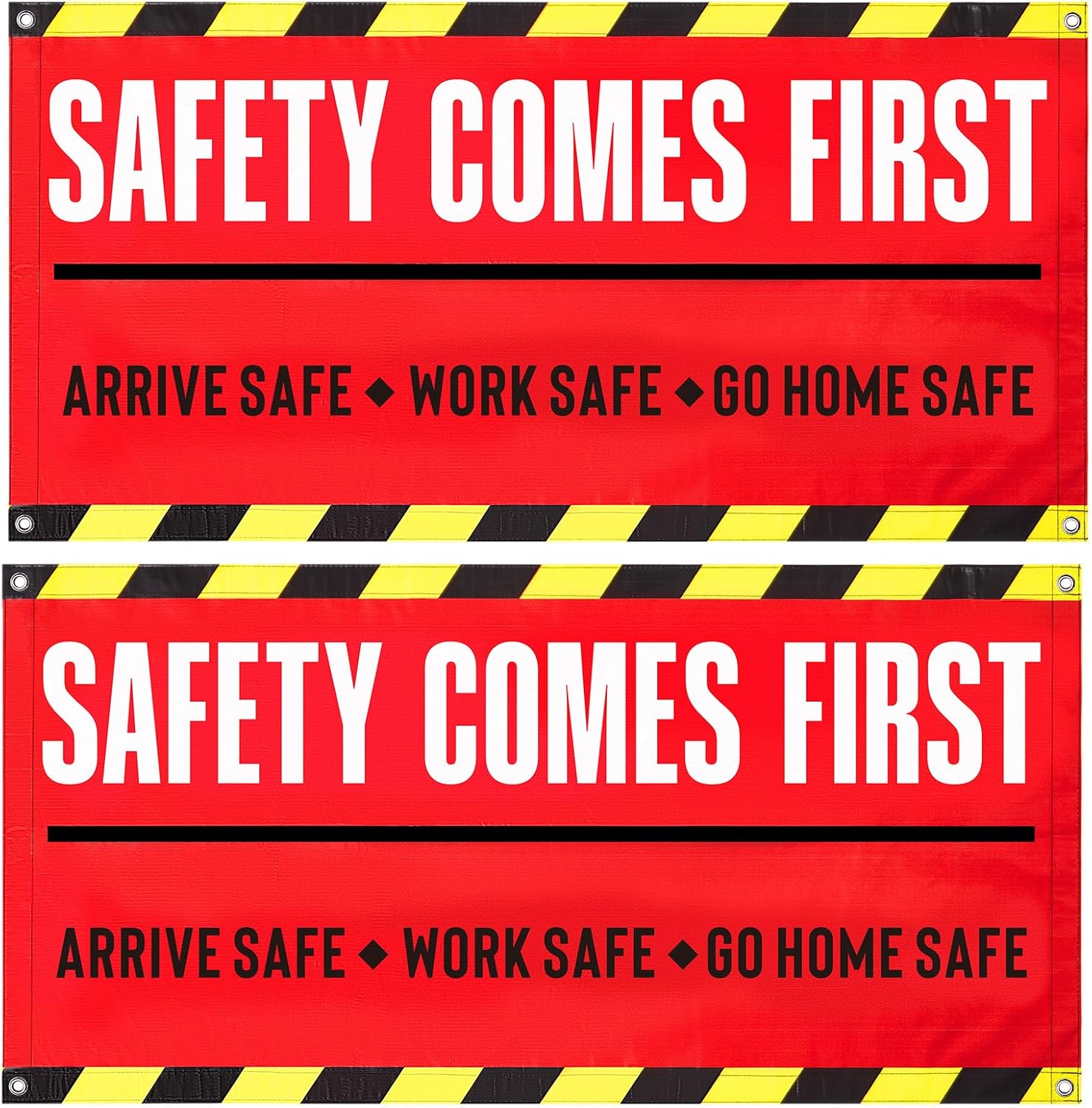 Peryiter 2pcs Safety First Banner Sign Construction Site Banner Business Vinyl with Grommets for Workplace Commercial Indoor and Outdoor (4 x 2 ft)